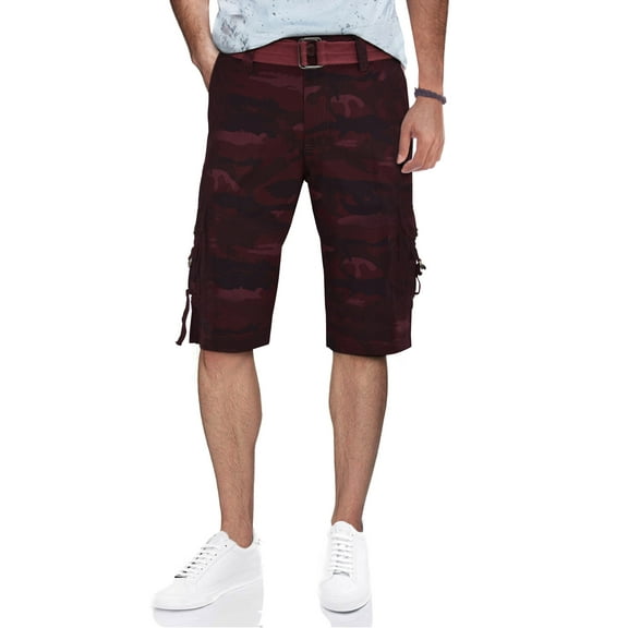 X RAY Mens Cargo Shorts Camo & Solid Colors 12.5" Inseam Knee Length Classic Fit Multi Pocket, Burgundy Camo, 38