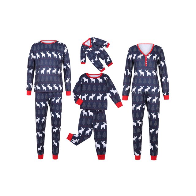 Conjuntos de pijamas familiares a juego Pijamas navideños con camiseta de manga larga y pantalones con estampado de alce navideño Ropa de estar por casa