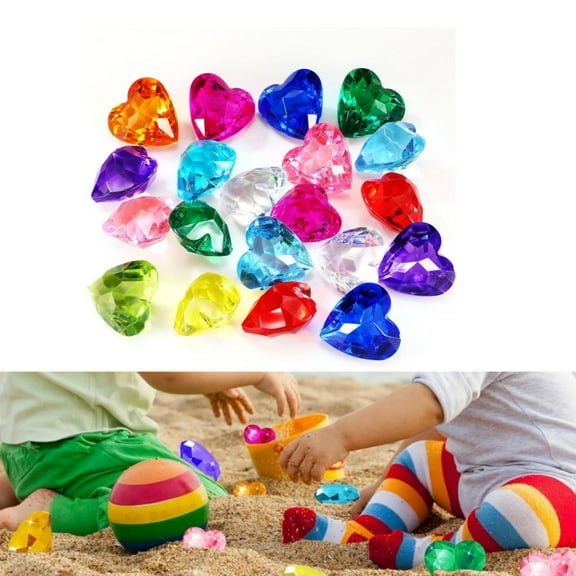Diving Gems Toys,QZS Large Diamond Heart Toys,1.6In Acrylic Fake Jewels Gemstones for Treasure,Party Fillers Decorations for Indoor and Outdoor,12Pcs