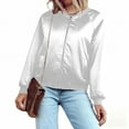 thumbnail image 5 of jtjvou Women's Jacket Lightweight Zip Up Jacket Casual Striped Jacket Coat Outerwear Windbreaker with Pockets White S, 5 of 8