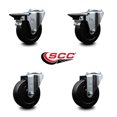 thumbnail image 2 of 4 Inch Soft Rubber Wheel Swivel Bolt Hole Caster Set with 2 Posi Lock Brakes SCC, 2 of 2