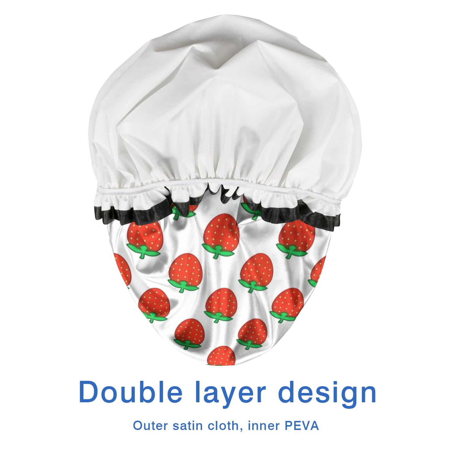 Shower Caps,Red Strawberry Plants White Pattern Waterproof Shower Cap for Women 4 Pieces,Double Reusable Hair Cover for Shower PEVA Elastic Stretch Hem