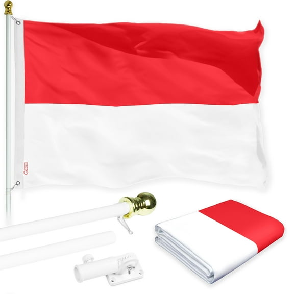 G128 Combo Pack: 6 Ft Tangle Free Spinning Flagpole (White) & Indonesia Flag 3x5 Ft Printed 150D Polyester, Brass Grommets (Flag Included) Aluminum Flag Pole