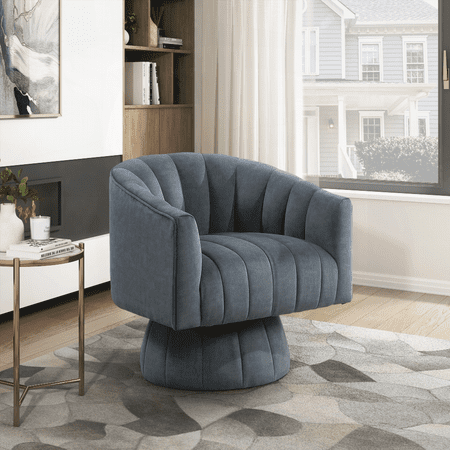 Modern Dark Gray Velvet 1-Piece Swivel Chair with Barrel Back and Comfortable Seating