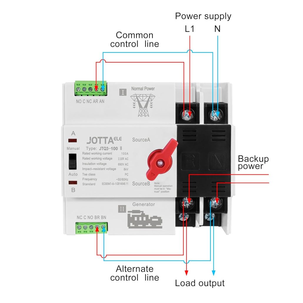 ATS,Dual Power Automatic Transfer Switch 2P 100A 110V 50/60Hz,Changeover Switch for Generator