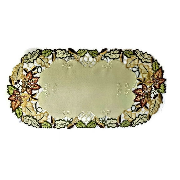 Doily Boutique Place Mat or Doily with Fall Maple Leaves on Ivory Fabric Size 17 x 11 inches