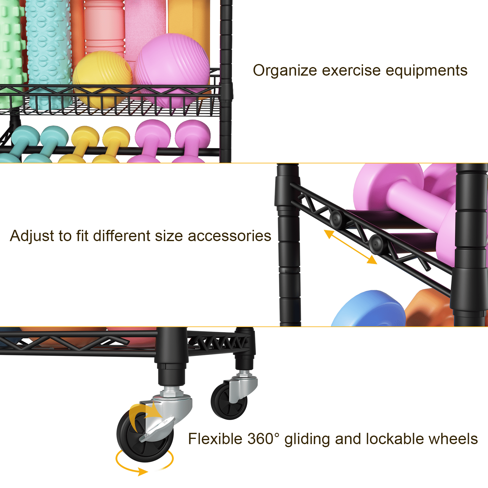 FUTASSI Dumbbell Rack, 4 Tier Steel Multi-Purpose Home Gym Storage 11.8" W x 23.6" D x 48.6" H, for Dumbbells, Kettlebells, Barbell and Yoga Mat, Black