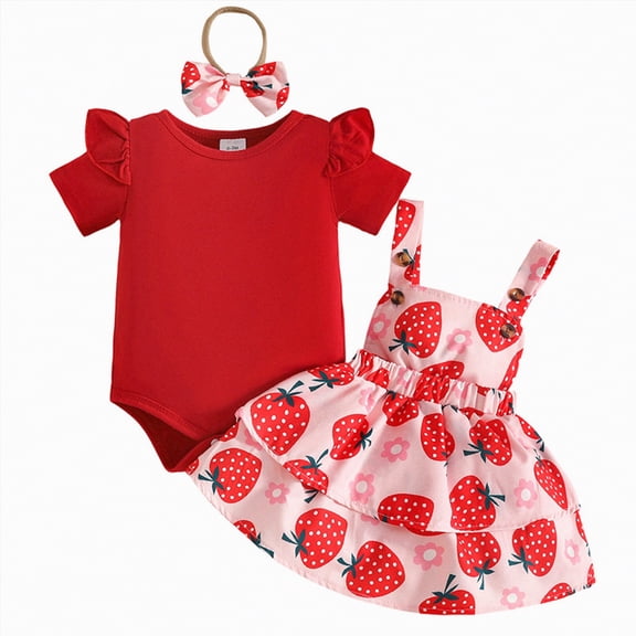 mgoYE Baby Girls Clothes 3 Months Newborn Baby Girl Clothes Summer Outfit Short Sleeve Ribbed Romper Floral Suspender Overalls Shorts Set(Hot Pink,3-6 Months)