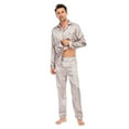 thumbnail image 6 of Keevoom Men's Silk Pajama Set Casual Long Sleeve Satin Pajamas Sleepwear, 6 of 6