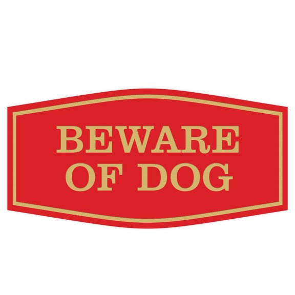 Fancy Beware of Dog Sign (Red/Gold) - Large