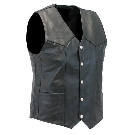 Classic Cowhide Vest - Men's Classic Black Leather Motorcycle Vest #VM400SP