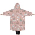 thumbnail image 2 of Oversized Wearable Blanket Hoodie,Swan Princess Castle Pattern Sherpa Blanket Hoodie with Super Pockets,Super Warm Fuzzy Pullover for Women & Men, 2 of 6