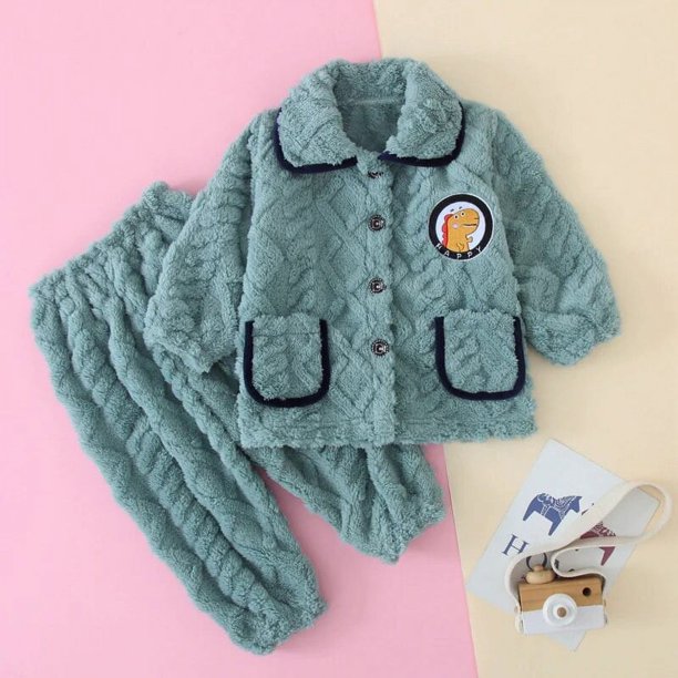 Conjunto de pijamas para niños, ropa gruesa de invierno y Navidad para el hogar, con dibujos animados de lana de Coral, 2021