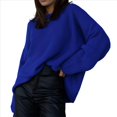 thumbnail image 2 of Suéter de Punto Holgado con Cuello Redondo y Color Liso para Mujer, Ideal para Otoño e Invierno. Azul L, 2 of 8