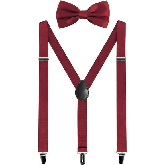Mens Braces and Bow Tie Set, Suspenders Braces for Men Trousers with 3 Clips, Elastic Adjustable Formal Braces for Wedding Business Daily-Wear