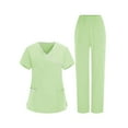 thumbnail image 2 of Xuniizn Scrub Sets for Woman V Neck Pockets Tops with Elastic Waist Jogger Pants 2 Piece Medical Nurse Scrubs Plus Size Stretch Healthcare Uniform Set, S-3XL, 2 of 9