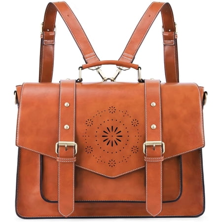 Backpack for Women Briefcase Messenger Laptop Bag Vegan Leather Satchel Work Bags Fits 15.6 inch Laptops, Brown