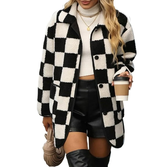 Women's Black Checkered Fleece Jacket with Side Pockets | [ZhiHiMeRi] | (US 20-22)2XL