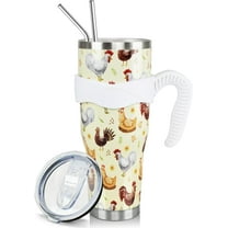 Chicken 40oz Tumbler with Handle and Straw, Rooster Hen Cup Coffee Mug Stainless Steel Insulated Water Bottle, Yellow Chicken Gifts for Chicken Lovers Women Birthday Christmas