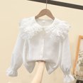 thumbnail image 4 of Povozer Back To School Clothes Boys Girls' White Long Sleeved Cotton Shirt—stylish Base Layer Featuring A Doll Suitable For Spring,Size 9-10 Years,Beige, 4 of 4