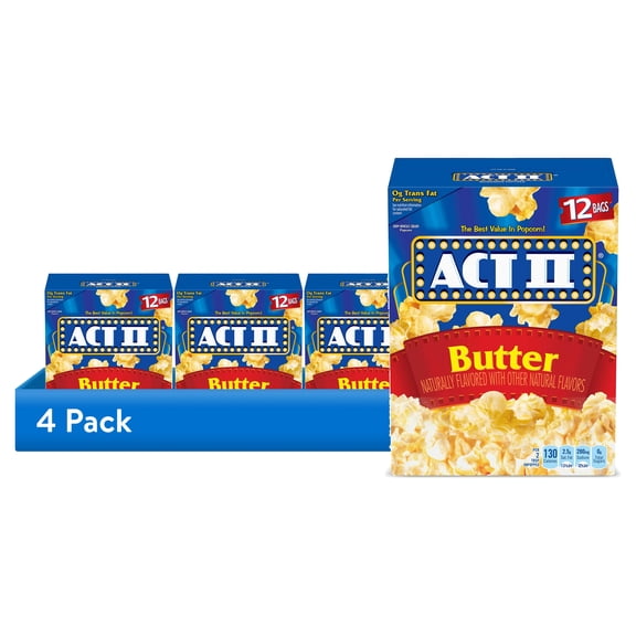 (4 pack) Act II Butter Microwave Popcorn, Movie Night Supplies, 2.75 oz., 12-Count Bags