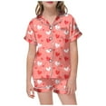 thumbnail image 2 of Girls Valentines Day Pajamas Button-Up Short Sleeve Shirt Tops + Shorts Pants Soft Cute Printed Home Pajamas Set Sleepwear for Kids and Girls 12-13 Years, 2 of 5