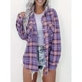 thumbnail image 5 of Womens Button Down Flannel Shirts Long Sleeve Plaid Shackets Business Casual Blouse Top Purple XL, 5 of 7