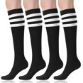 thumbnail image 1 of Calcetines hasta la rodilla FITRELL para mujer, algodón a rayas, paquete de 4, 1 of 8