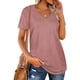 thumbnail image 2 of Camiseta de mujer Color puro Pit Strip cuello en V manga corta Top señoras suelta camiseta Casual, 2 of 6