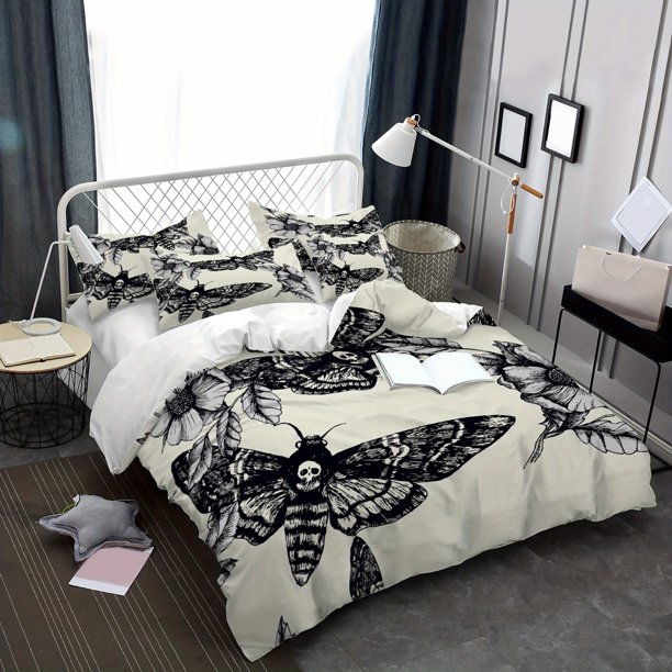 Juego de ropa de cama suave y cómodo con estampado de polilla y cara de fantasma, perfecto para tu dormitorio o habitación de invitados.