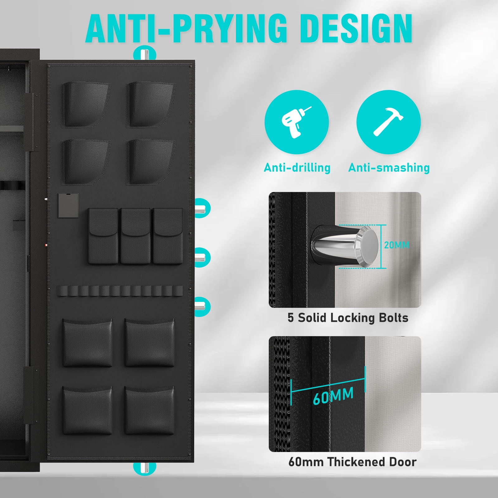 15-20 Gun Safe, Large Gun Safe for Pistols, Unassembled Safe with Adjustable Shelf & Gun Rack, Gun Safe for Home and Shotgun, Quick Access Gun Cabinet with Mute Function & Dual Alarm