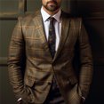 thumbnail image 5 of Joernso Men Suit Coat Formal Business Style Slim Fit Plaid Print Long Sleeve Single Button Closure Mid Length Straight Cardigan Work Office Coat, 5 of 7