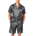 thumbnail image 7 of Mens Pajamas Set Silk Satin Sleepwear Short Sleeve Button Up Pjs Soft 2 Piece Lounge Set with Pocket Big and Tall Gray L, 7 of 7