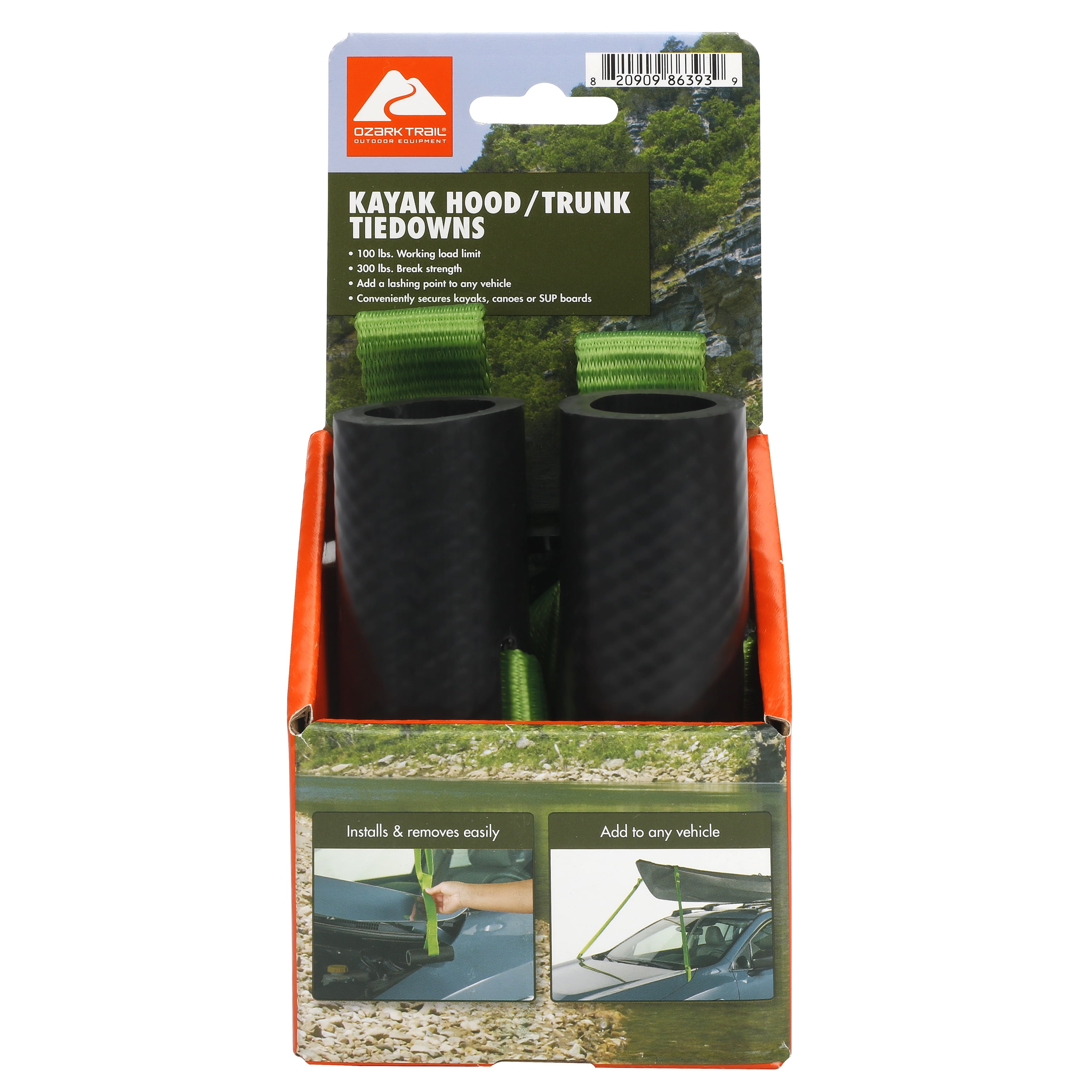 Ozark Trail Kayak Hood and Trunk Tie-Down Lashing Points, 2 Pack, Durable Straps