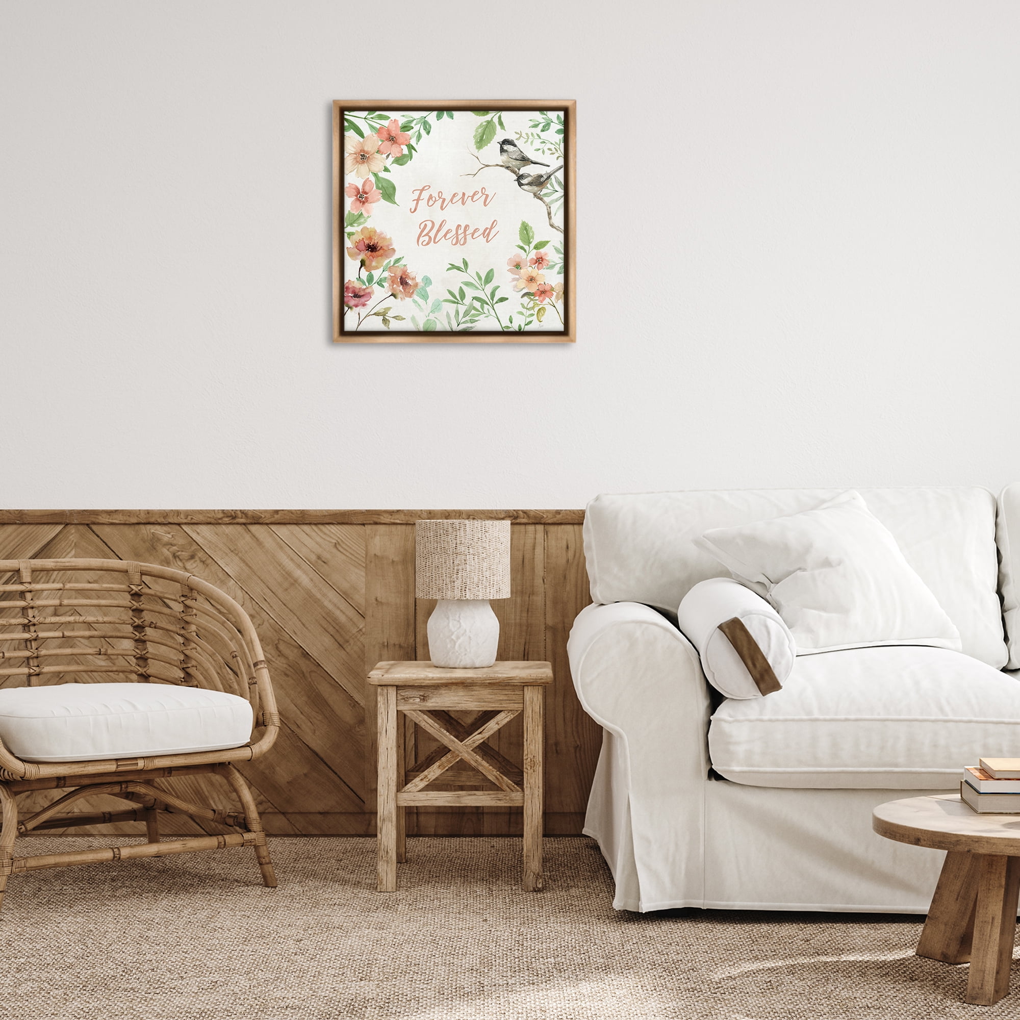 Stupell Industries Forever Blessed Floral Botanical & Floral Painting Brown Floater Framed Canvas Art Print Wall Art, 25 x 25