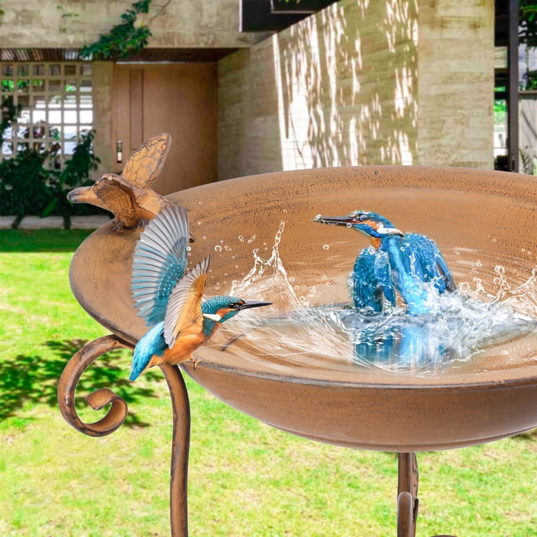 MUMTOP Large Vintage Metal Bird Bath with Stand, 4 inch Deep Bird