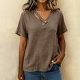 thumbnail image 5 of Paiwinds Women's Linen Blend V-Neck Short Sleeve Top with Button Detail - Loose Casual Summer Shirt in Beige, 5 of 9