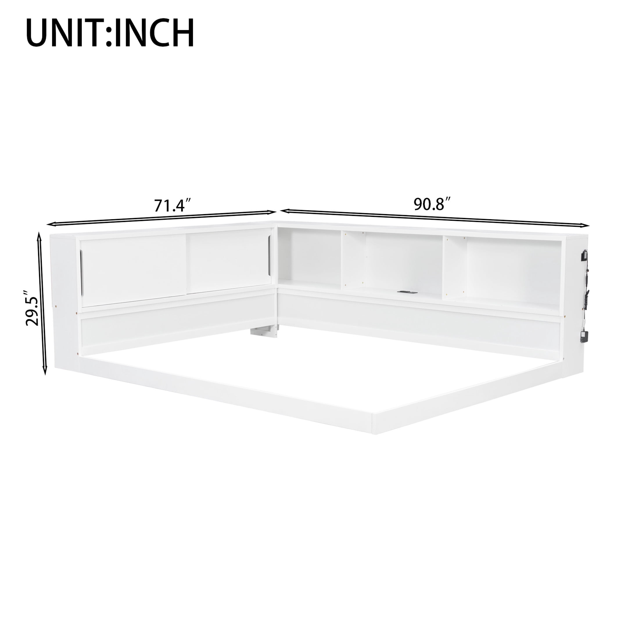 Noble House Dalmor Queen Size Wood Daybed with 5 Storage Cabinets, Built-in Charging Station and LED Light, White