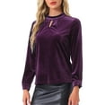 thumbnail image 4 of INSPIRE CHIC Velvet Top for Women's Stand Collar Long Sleeve Elegant Casual Blouse L Purple, 4 of 5