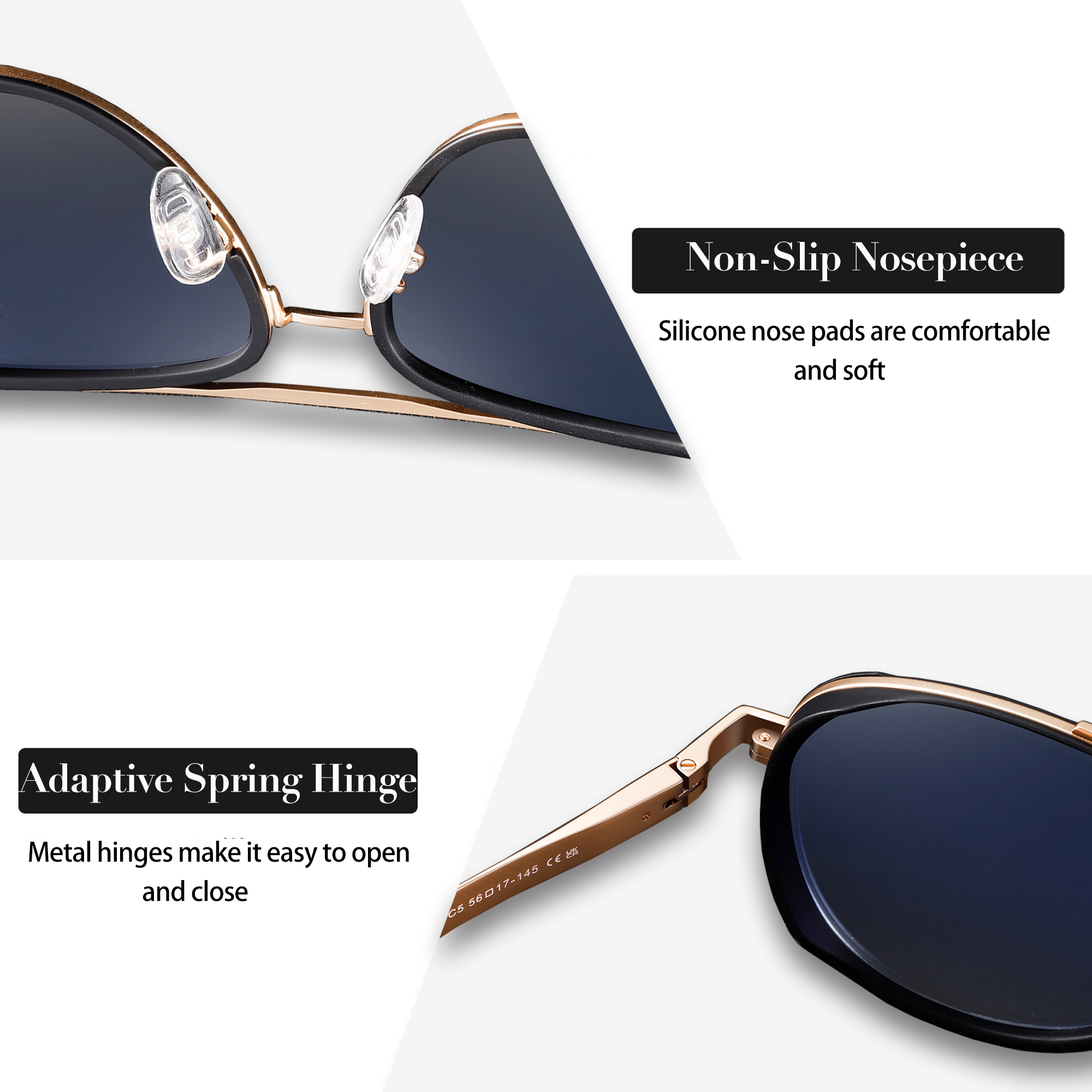 Kanastal Polarized Double Bridge Aviator Sunglasses, Black photo 4