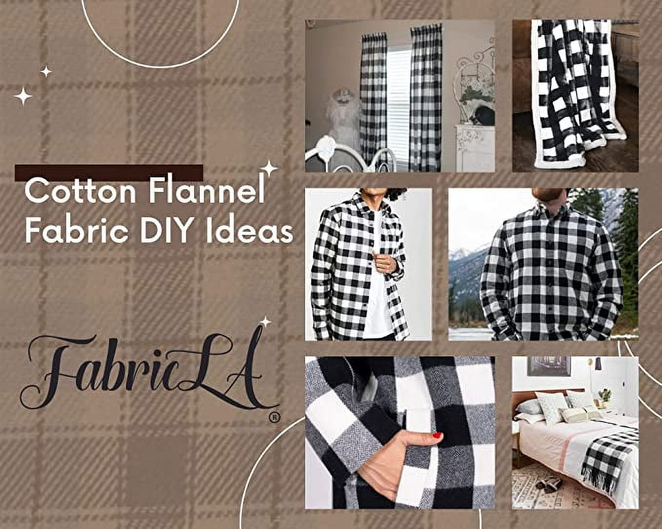 FabricLA Flannel Fabric by The Yard | 60" inches Wide Flannel Fabric | 100% Cotton Flannel Fabric for Baby Blanket, PJ, Shirt, Cloth Flannel Craft Fabric - Black & White Fabric 1 Yard Pre Cut