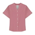 thumbnail image 5 of EWASWON Women's Short-Sleeve V-Neck Button-Up Blouse – Stretchy Polyester-Spandex Casual Shirt for Summer, Parties & Work (S-XXL),Pink,XL, 5 of 6