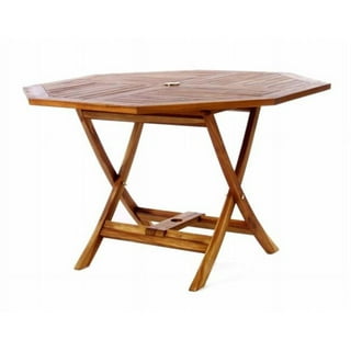 Mesh Cut Out Carved Mango Wood Octagonal Folding Table with Round Top, Antique White and Brown