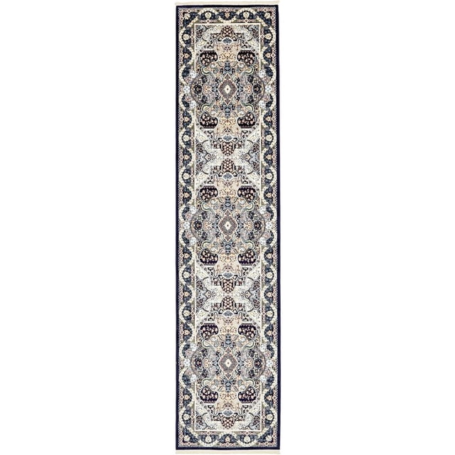 Unique Loom Narenj Medallion Textured Area Rug 3' x 13' Runner Navy Blue/Tan