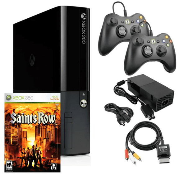 Restored Microsoft Xbox 360 Console Model E 4GB with Saint Rows and Two Retrofam Controllers Black (Refurbished)