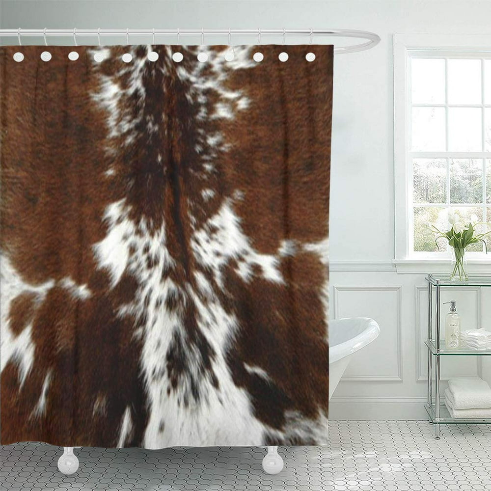 SUTTOM Faux 103 Cowhide Brown Black Skin Wild Shower Curtain 66x72 inch