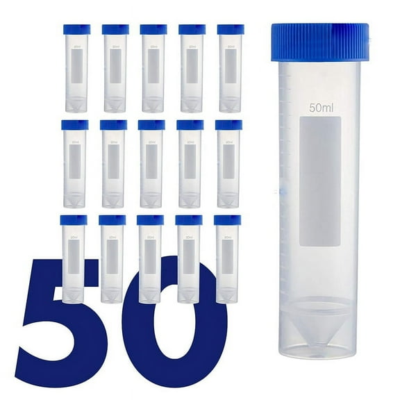 Self Standing Centrifuge Tubes 50ML, [50 Pack] Plastic Test Tube with Screw Caps, 50ML Sterile Test Tubes with Lids