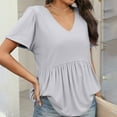 thumbnail image 4 of TQWQT Womens Summer Peplum Tops Vneck Short Sleeve Babydoll Blouse Solid Color Plus Size Tshirt Ruffle Tunic Top Maternity Clothes White S, 4 of 5
