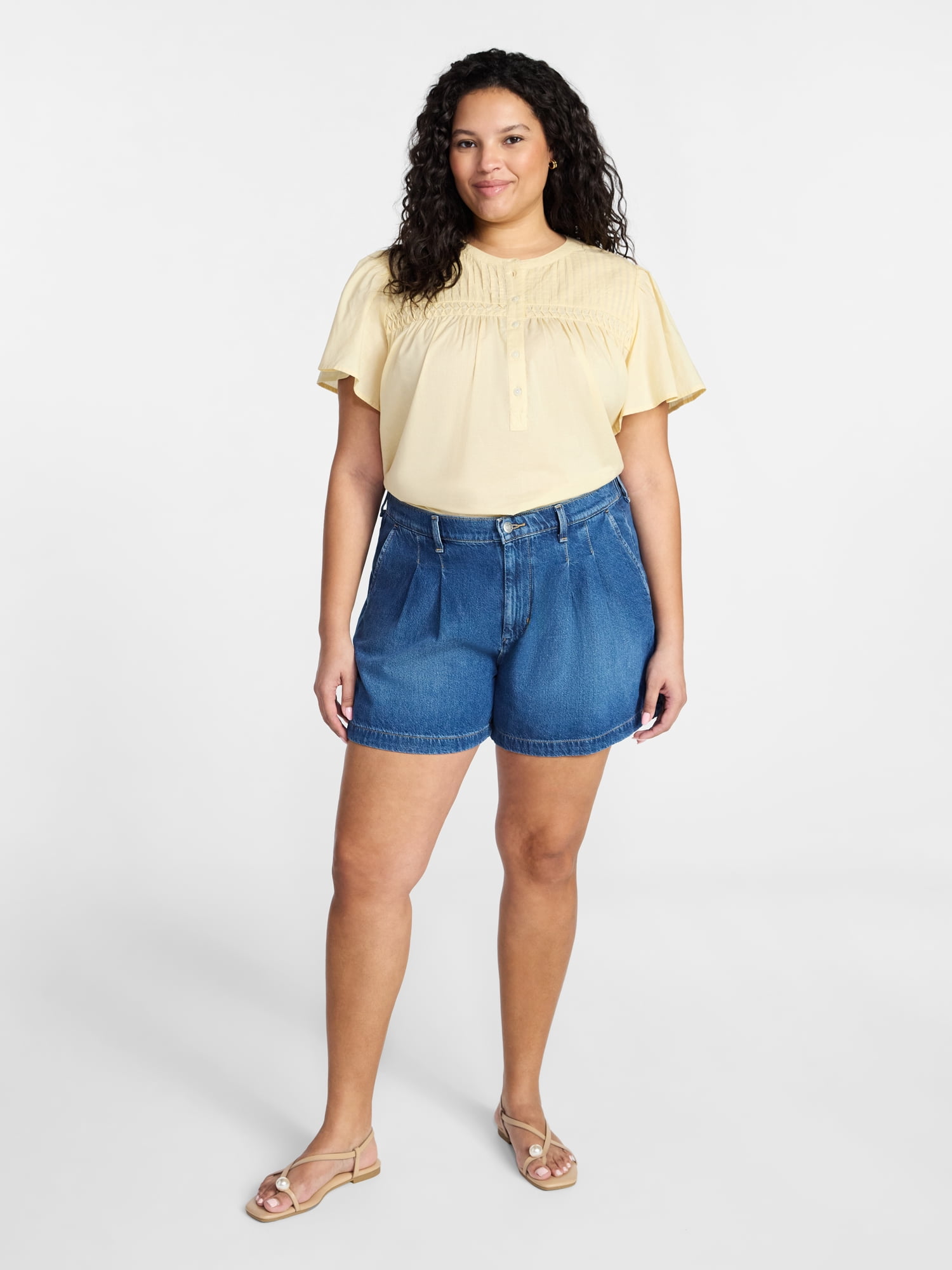 Terra & Sky Women's Plus Drapey Denim Shorts