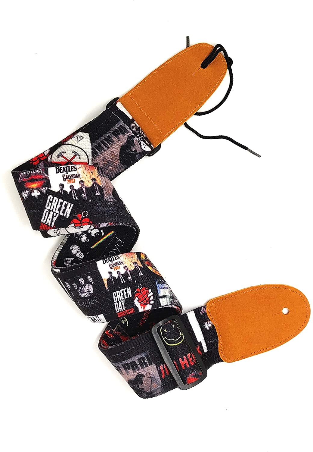 Rock Bands Cotton 2.3 Inches Wide Guitar Strap | 100% Cotton with genuine leather